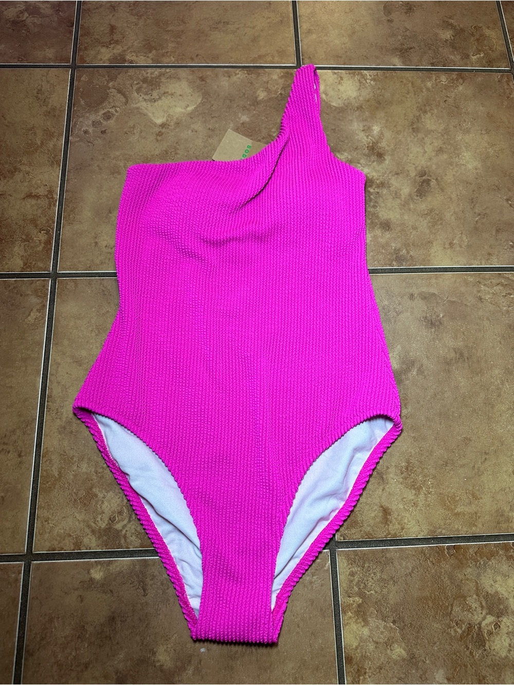 NWT Boden One-Shoulder Ribbed One-Piece Swimsuit in Bright Pink - 4 - Picture 2 of 5